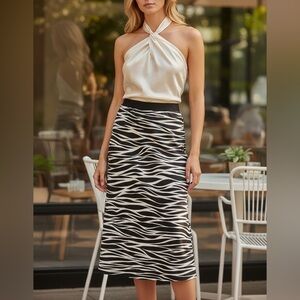 Anine Bing Bar Silk Black cream Zebra-Print Midi Skirt XS NWT